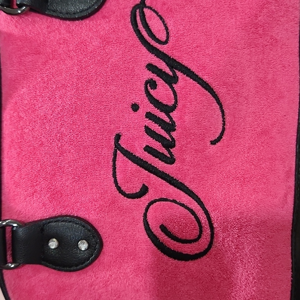 💕Juicy Couture▪️raising star pink Lemondade/ Liquorice terry cloth Bowler Bag - Picture 3 of 6